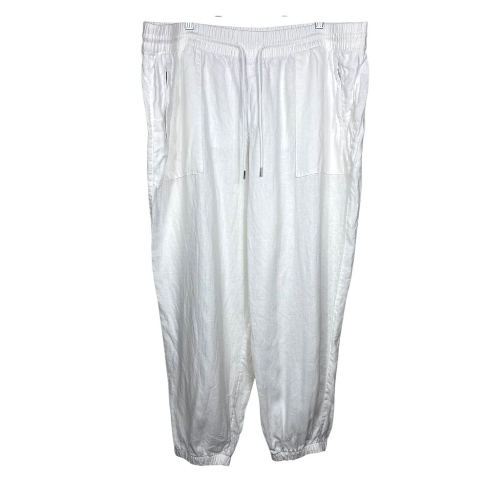Athleta Retreat Linen Jogger Pants Women 20 White Lagenlook Pull On Drawstring